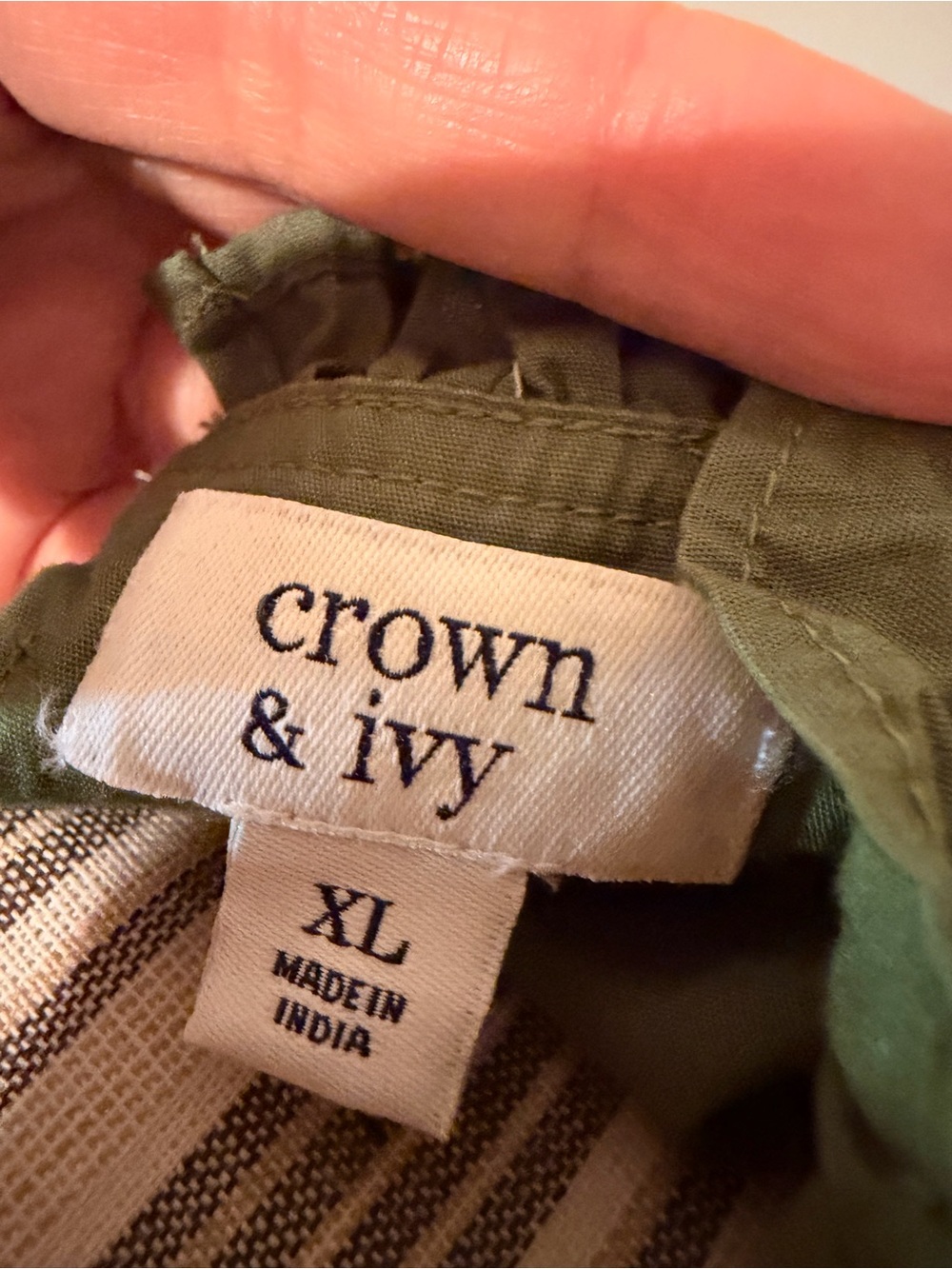 crown & ivy Olive Green Ruffle Yoke Blouse cotton - Picture 6 of 7